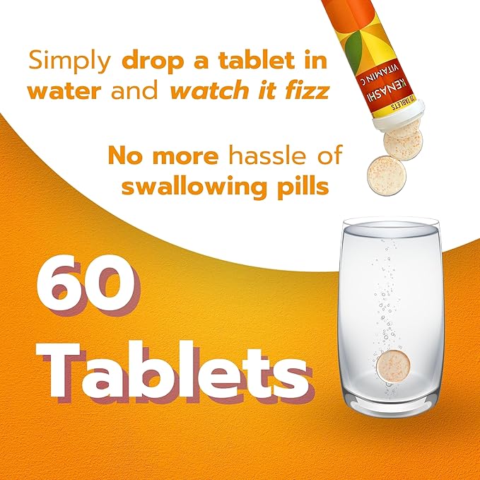 Vitamin C Effervescent Tablets 1000mg with Magnesium Zinc Vitamin E & Potassium Vitamina C Efervescente 60 Tables 3 Pack Vitamina C