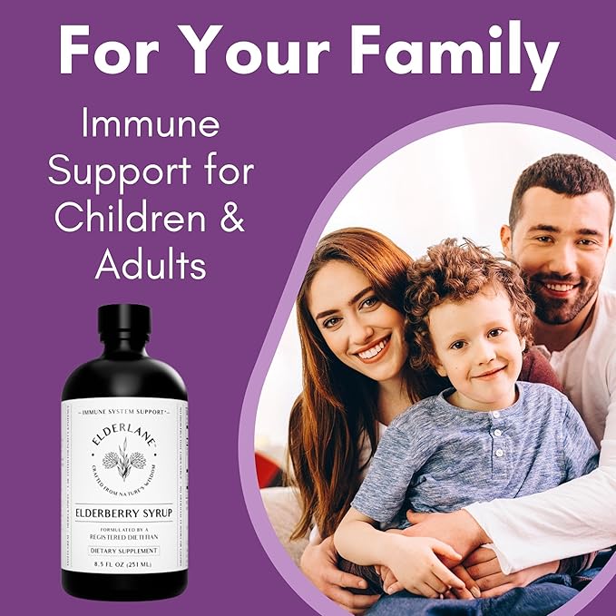 Elderberry Syrup by Elderlane - Elderberry Shots - Immune Support Supplement for Kids & Adults - Immune Boosters - Natural Immunity Booster - Made with Honey & Elderberries - Gluten-Free - 8.5 Fl Oz