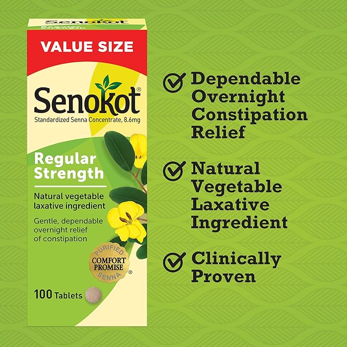 Senokot Regular Strength Tablets Natural Vegetable Laxative Ingredient, 100 Count