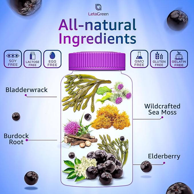 Irish Sea Moss Gummies – Sea Moss Bladderwrack Burdock Elderberry – 60 Vegan Seamoss Bears – Elderberry Gummies for Kids & Adults with Vitamin C & Zinc