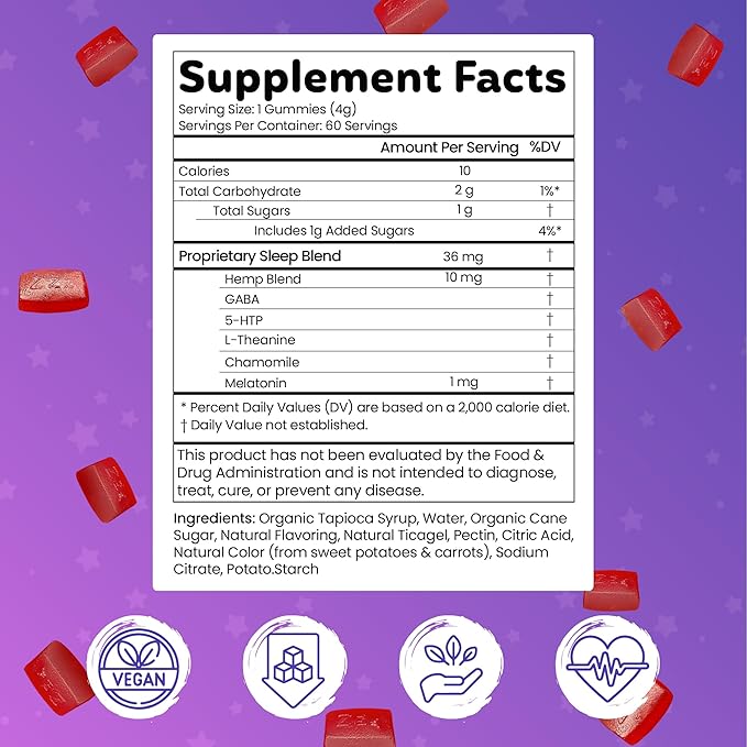 Melatonin Gummies for Sleep - Natural Sleep Aid Supplement with L-Theanine & GABA - SleepEZ Pillowz 60 Count