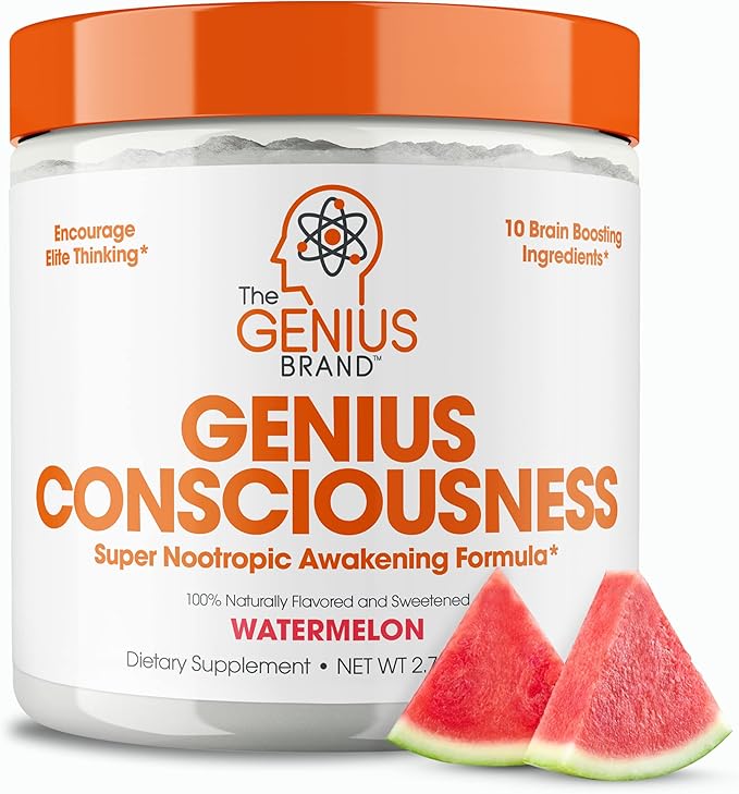 Genius Consciousness - Premium Nootropic Powder for Focus, Memory & Mental Clarity - AlphaSize, NeuroFactor, Lion’s Mane & Dynamine - Natural Brain Booster for Studying, Work & Creativity – Watermelon