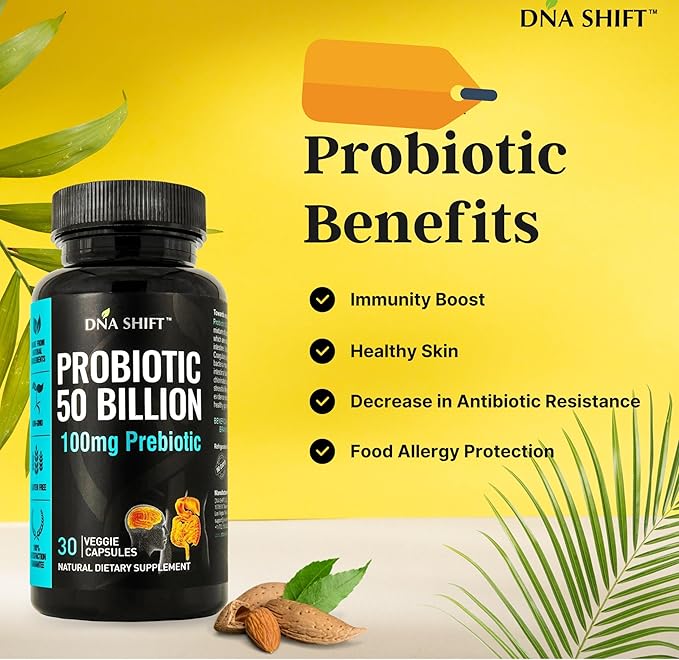 Probiotics 50 Billion - 11 Strain Live Probiotic Prebiotic for Men & Women - Best to Support Digestive & Immune Health. with Lactobacillus Gasseri - Guaranteed Potency to Expiration