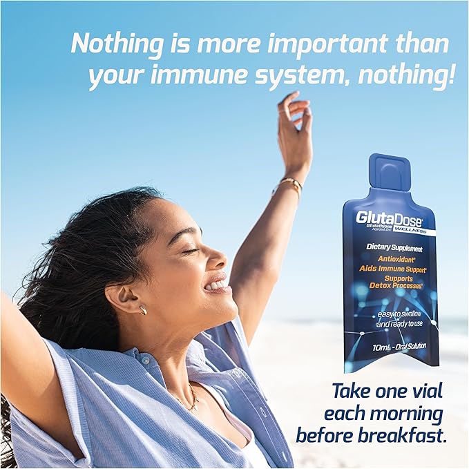 GlutaDose Liquid Glutathione Supplement, Every Day Immune Support Supplements for Adults, Cellular Detox, Antioxidant - Acerola Energy Booster w/Zinc, L-Glutathione Supplement in Liquid Vials - 60PK