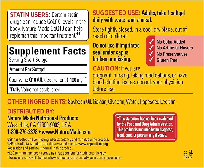 Nature Made CoQ10 100mg, Dietary Supplement for Heart Health Support, 120 Softgels, 120 Day Supply (Pack of 2)
