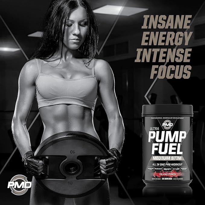 PMD Sports Ultra Pump Fuel - Pre Workout Drink Mix - Energy, Strength, Endurance, Recovery - Complex Carbohydrates and Amino Energy - Island Punch (30 Servings)