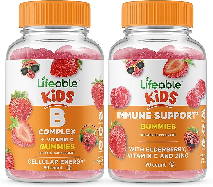 Lifeable B Complex Kids + Immune Support Kids, Gummies Bundle - Great Tasting, Vitamin Supplement, Gluten Free, GMO Free, Chewable Gummy