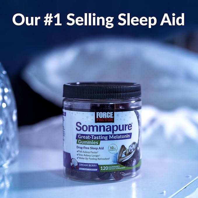 Force Factor Somnapure Gummies with Melatonin, Drug-Free Sleep Support Supplement for Adults with Occasional Sleeplessness, Dream Berry Flavor, 120 Count (Pack of 4)