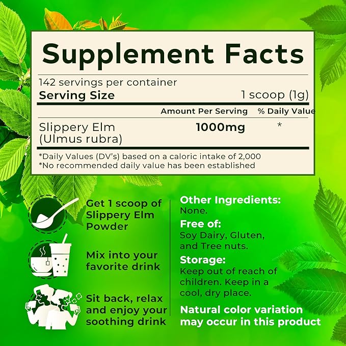 WIXAR Slippery Elm Bark Powder - Soothe Digestive Health, Sore Throat, Acid Reflux - Made from Inner Bark, Natural & Gluten-Free Blend, GMO-Free, Vegan Friendly - Herbal Supplement Powder - 5oz
