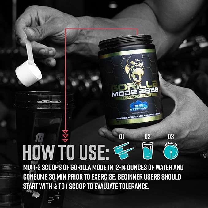 Gorilla Mind Base Pre Workout - Raises Nitric Oxide Intense Focus & Drive Endurance Power - L-Citrulline, L-Tyrosine, Betaine, Alpha-GPC, Caffeine, Huperzine A - 360 Grams (Cherry Blackout)