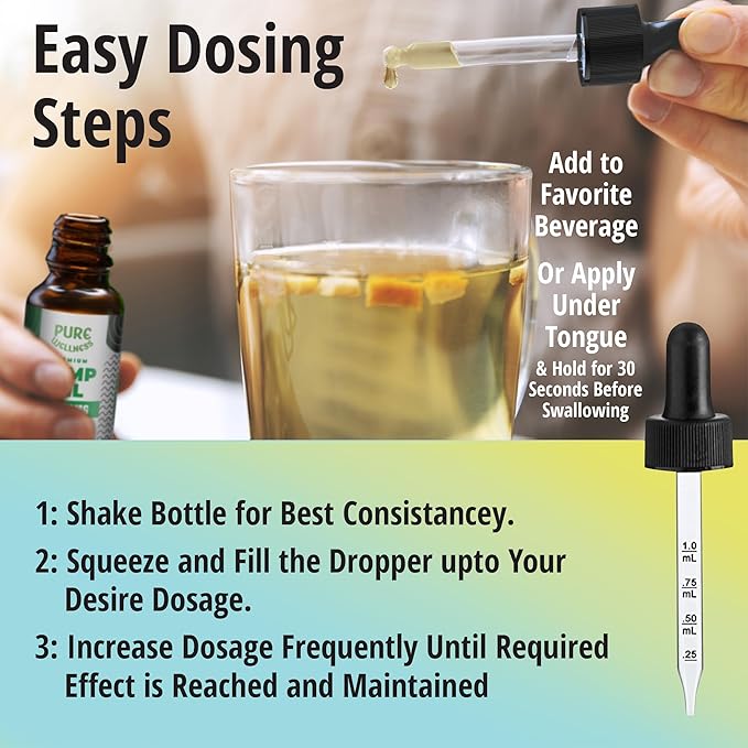 Pure Wellness Hemp Seed Oil Drops, Omega 3 6 9 Fatty Acids, Organic, Non-GMO, Vegan (Natural Hemp, 4-Pack)