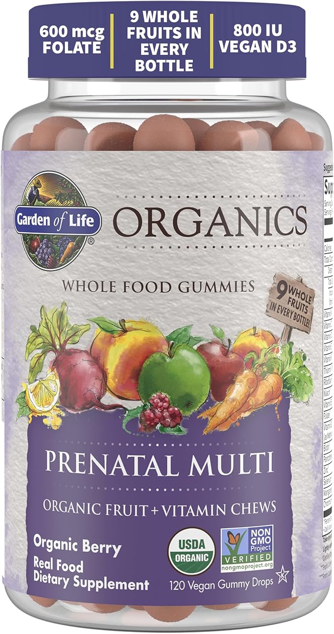 Prenatal Gummies Multivitamin with Vitamin D3, B6, B12, C & Folate for Healthy Fetal Development – Garden of Life mykind Organics – Organic, Non-GMO, Gluten-Free, Vegan, Berry Flavor, 30 Day Supply