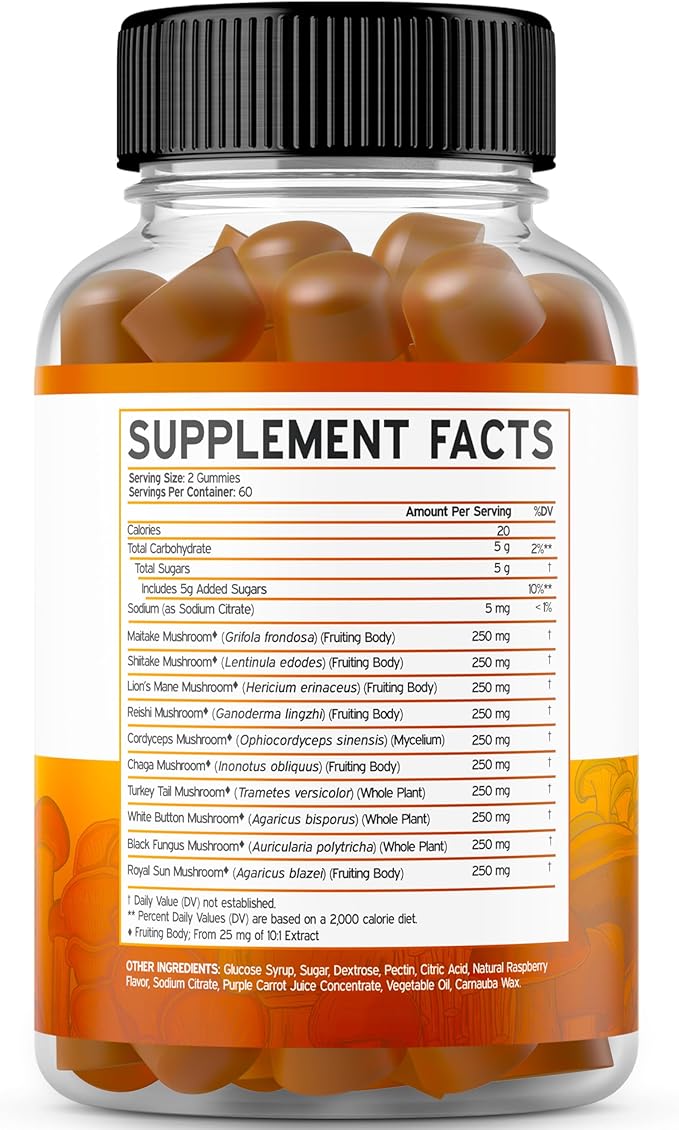 Glucosamine Chondroitin (60 Count) Joint Supplements for Men & Women - Delicious Raspberry Flavor and Mushroom 10 in 1 Blend (120 Gummies) Focus & Brain Mushroom Supplement - Vegan & USA Made