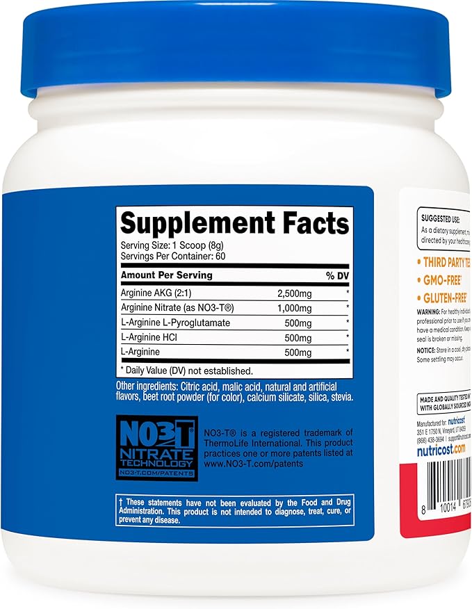 Nutricost L-Arginine Complex (Fruit Punch, 60 Servings) - Gluten Free, Non-GMO