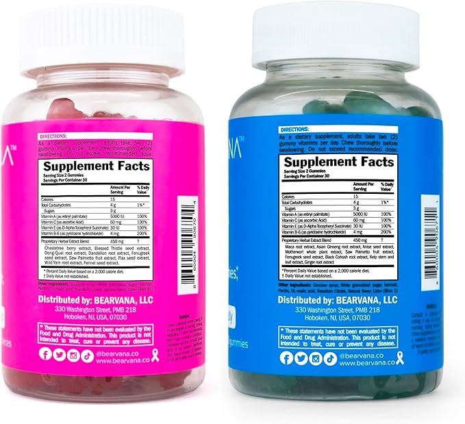 BEARVANA Top Support & Peach Support Combo Pack Gummies for Women | Workout Aid | Fitness Supplement | 9 Herbal Extracts Including Fenugreek, Maca Root, Fennel Seed | Essential Vitamins| Berry Flavor