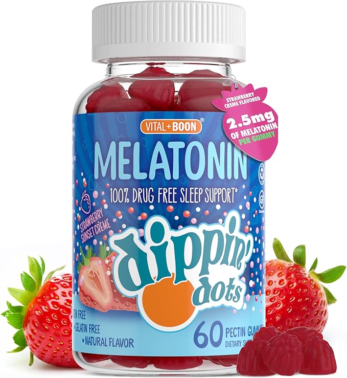 Melatonin Sleep Support Gummies (60 Count) Strawberry Sunset Creme Flavor Chews | 2.5mg Per Gummy Sleep Supplement for Children and Adults | Supplement for Faster Faster & Longer Sleep