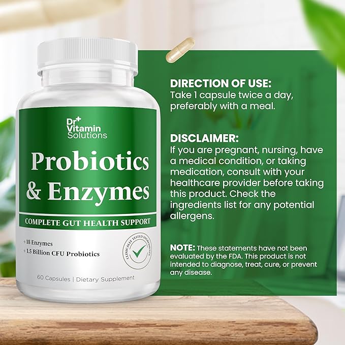 DR VITAMIN SOLUTIONS Multi Enzymes, Pre & Probiotics for Digestive Health | 18 Active Enzymes & 1.5 Billion CFU Probiotics for Women & Men | Digestive Enzymes w/Prebiotics for Bloating Relief | 60