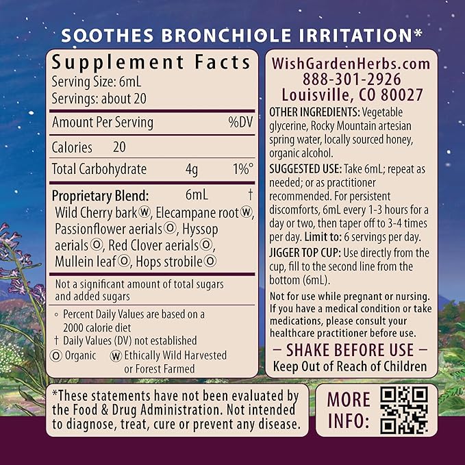WishGarden Herbs Serious Cough PM Soothing Syrup - Natural Herbal Nighttime Cough Suppressant for Adults with Mullein Leaf Calms Cough Reflex, Normalizes Mucus Production, Supports Restful Sleep, 4oz