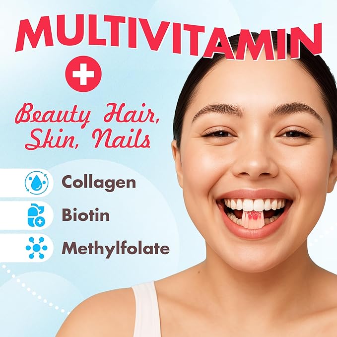 Muun Methylated Multivitamin Gummy for Women 14+, Beauty, Focus & Energy Support, Vitamin B Complex, Low Iron, Methyl Folate, Sugar-Free, Non-GMO