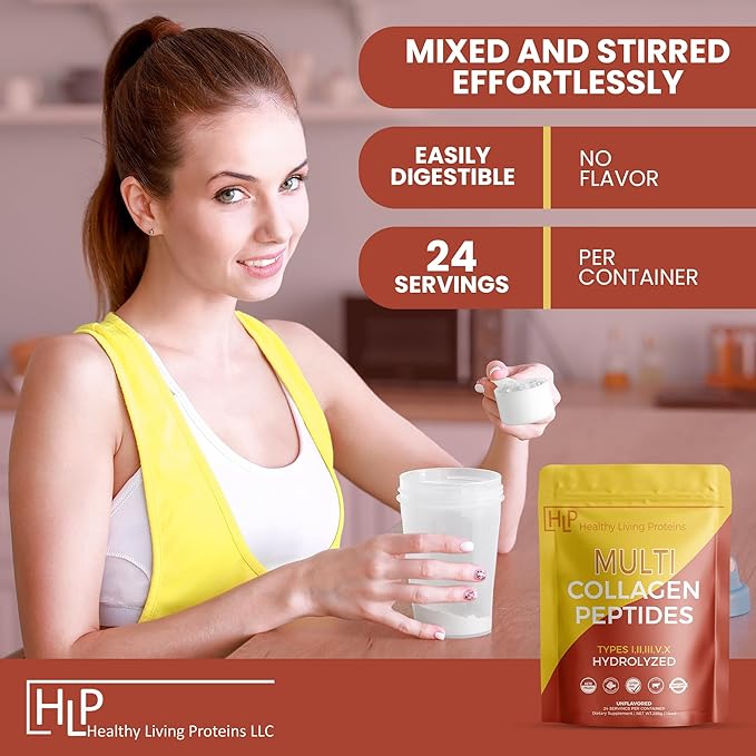 Healthy Living Proteins - Hydrolyzed Multi Collagen Peptides Powder Types I, II, III, V & X - Grass Fed Bovine, Wild Caught Marine, Free Range Chicken - Gluten Free (Unflavored 10 oz)