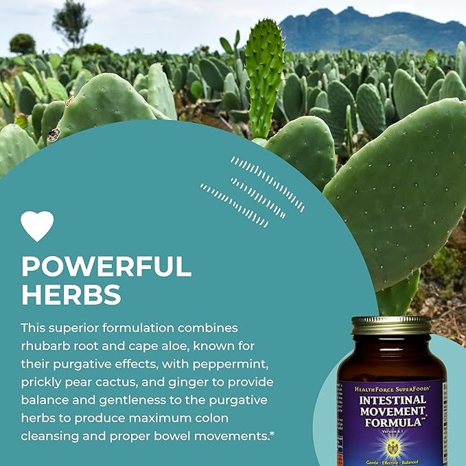 HealthForce SuperFoods Intestinal Movement Formula - Natural Laxative Supports Bowel Regularity - All-Natural Digestion Supplement to Support Constipation - Gluten-Free & Vegan - 120 Capsules