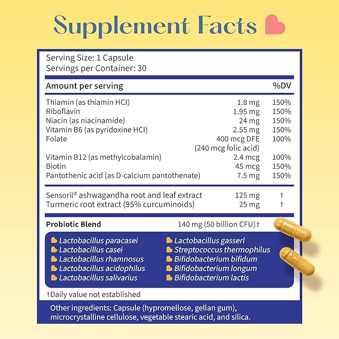 Lovebug Complete Mood Probiotic | Clinically Studied Probiotics & Patented Organic Ashwagandha for Cortisol & Serotonin Support | Supports Natural Energy | Adaptogenic Stress-Defense | 30 Count