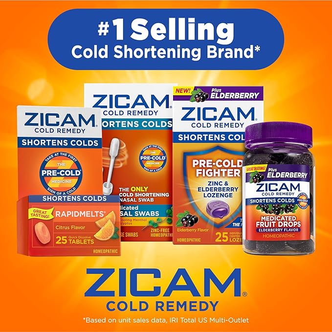 Zicam Ultra Cold Remedy Zinc Rapidmelts, Orange Cream Flavor, Homeopathic, Cold Shortening Medicine, Shortens Cold Duration, Sugar-Free, Dye-Free, 18 Count (Pack of 2)