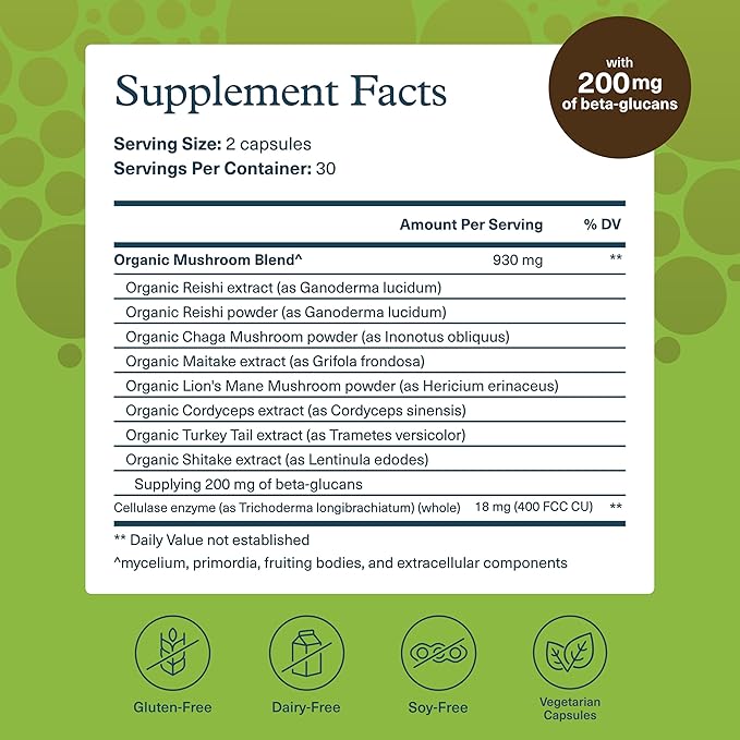 Youtheory Mushroom Immune Complex - Vegan Immune Support Supplement* - Organic Mushroom Blend with Chaga, Cordyceps, Lion's Mane, Maitake & More - 60 Vegetarian Capsules