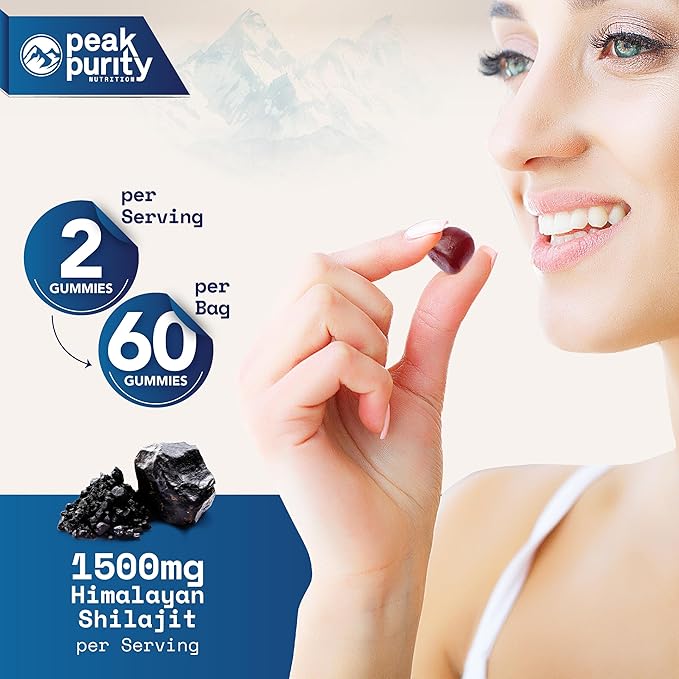 Shilajit Gummies - Pure Himalayan Shilajit for Men, Natural Energy Nootropic Supplement, Shilajit for Women, 85+ Trace Minerals for Focus and Stamina Support, 60 Gummies