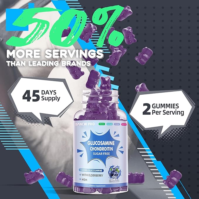 Glucosamine Chondroitin Gummies with MSM & Elderberry Extra Strength - Joint Support, Antioxidant Immune Support Supplement for Adults, Men & Women.180 Orange Gummies - 2pack