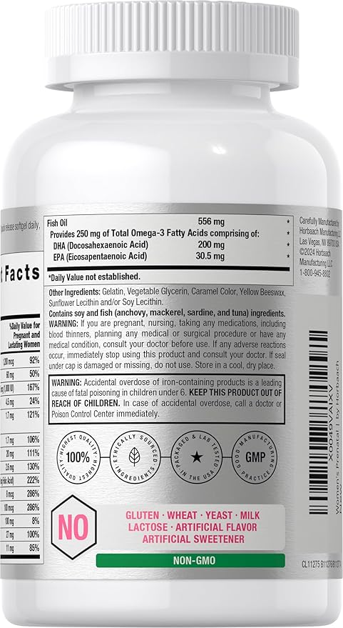 Horbäach Women's Prenatal Multivitamin with DHA, Iron and Folic Acid | 70 Softgels | Non-GMO & Gluten Free