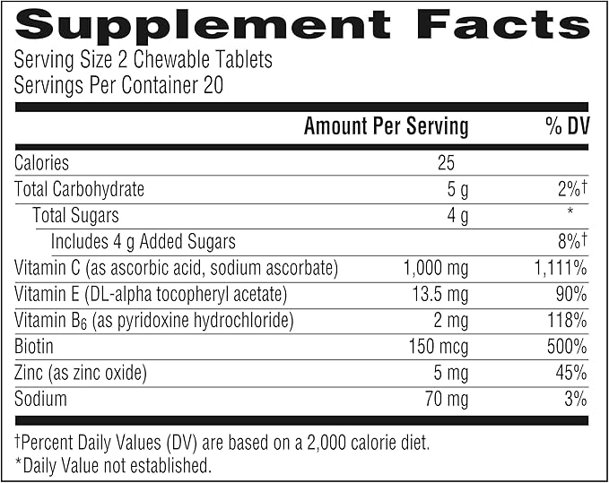 Emergen-C Chewable Vitamin C 1000mg, With B Vitamins And Antioxidants Tablet (40 Count, Orange Blast Flavor), Dietary Supplement