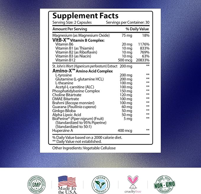 Brain Booster - Nootropic Supplement to Enhance Cognitive Function - 180 Vegan Friendly Capsules - 3 Bottles