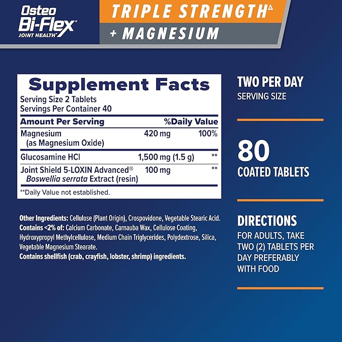 Osteo Bi-Flex Triple Strength Joint Supplement with Glucosamine & Magnesium, Gluten Free, 80 Tablets