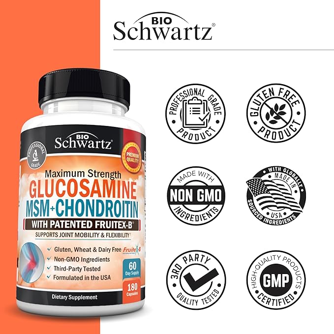 Glucosamine Chondroitin MSM Joint Support Supplement - FSA HSA Approved - Collagen Peptides, Turmeric and Ginger, Hyaluronic Acid, Glucosamine Chondroitin Sulfate - Gluten Free, Non GMO, 180 Capsules
