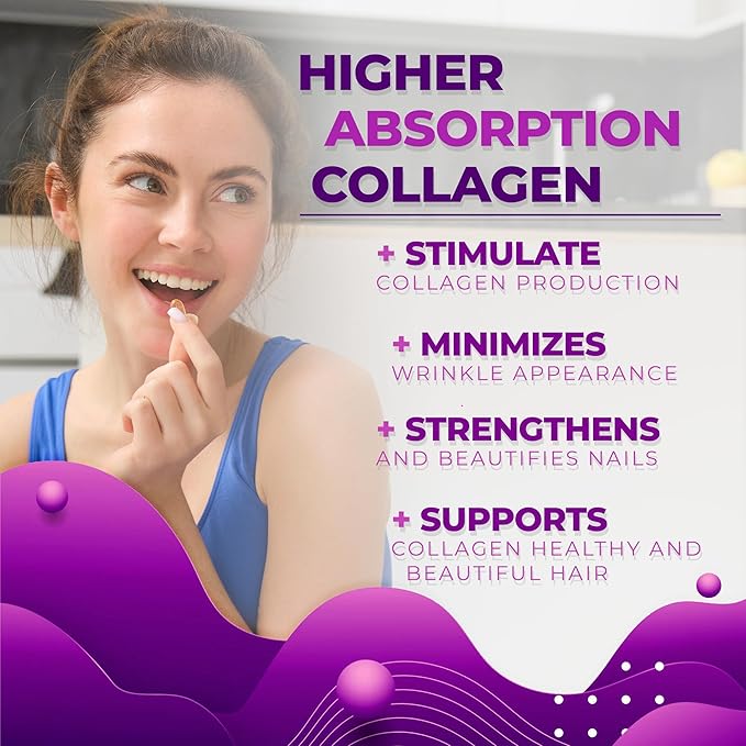 Hydrolyzed Collagen Peptides (60 Count), 1,000mg Per Serving, Beauty Joint and Anti Aging Support for Hair Skin Nails Bones and Joints, Collagen for Women and Men (30-Day Supply) (1)