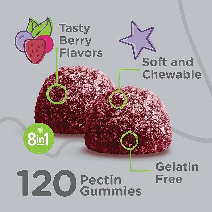 Viteey Kids Multivitamin Gummies with Probiotics - 8-1 Kids Vitamins for Immune Health Support with Vitamin C, D3, B12, B6, Zinc, Elderberry, Selenium - Vegetarian - Chewable Tasty Berry Flavored