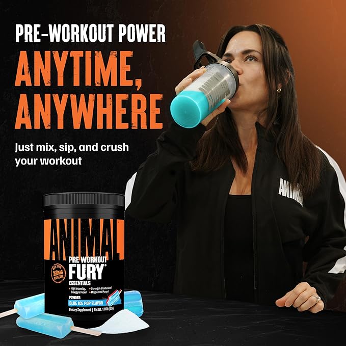 Animal Fury Pre Workout Powder – Blue Ice Pop, 350mg Caffeine, BCAA Amino Acids, 2g Beta Alanine, Citrulline & Tyrosine, Energy, Focus, Strength, Endurance, Preworkout for Men & Women, 30 Servings