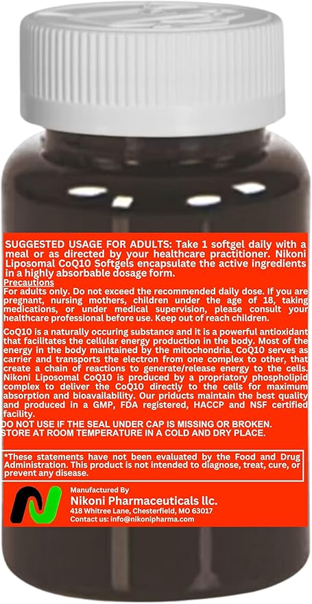 Liposomal CoQ10 400 mg, Higher Absorption, Supports Heart, Brain & Energy (60 Softgels)