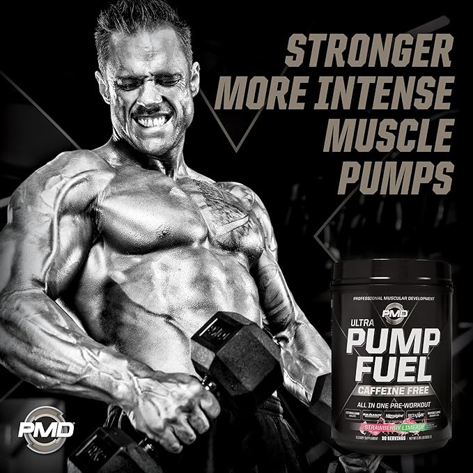 PMD Sports Ultra Pump Fuel Caffeine Free - Pre Workout Drink Mix - Energy, Strength, Endurance, Recovery Complex Carbohydrates and Amino Energy - Strawberry Limeade (30 Servings)