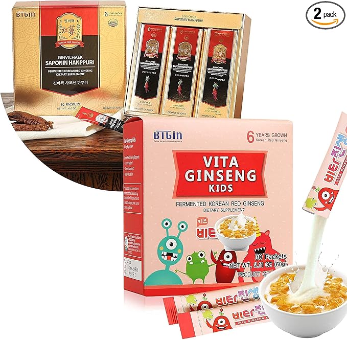 Saponin Hanppuri Immune and Stamina Boost + VITA Ginseng Kids Immune Support and Memory Function for Children Premium Bundle