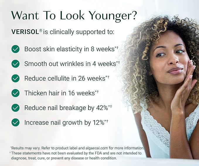 ALGAECAL Collagen: 4 Clinically-Supported Collagen Peptides VERISOL®, FORTIGEL®, UC-II®, FORTIBONE®, Anti-Aging Hydrolyzed Collagen Powder, 60 Servings, Made in USA