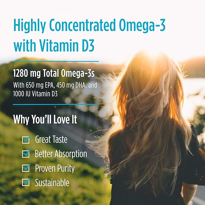 Nordic Naturals ProOmega-D, Lemon Flavor - 60 Soft Gels - 1280 mg Omega-3 + 1000 IU D3 - High-Potency Fish Oil - EPA & DHA - Brain, Eye, Heart, & Immune Health - Non-GMO - 30 Servings