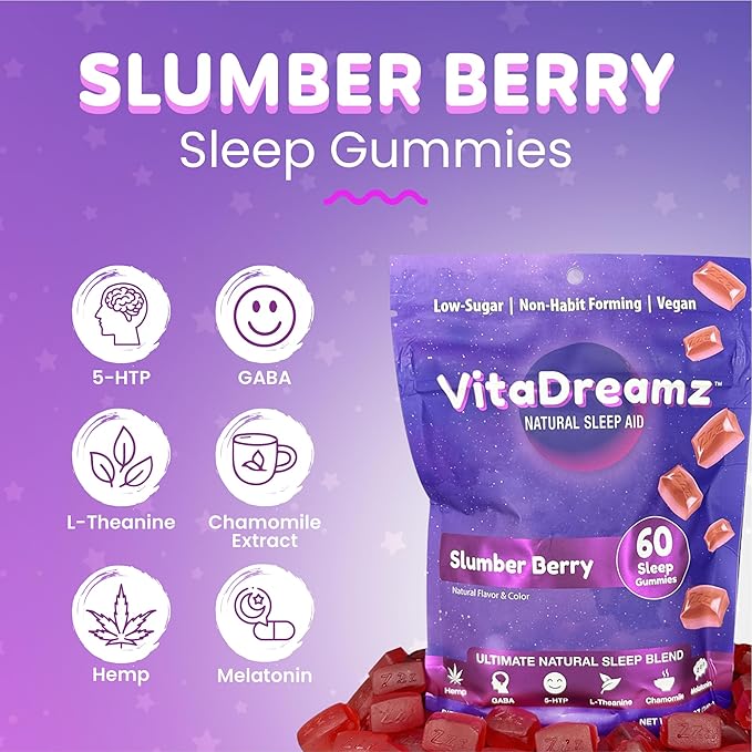 Melatonin Gummies for Sleep - Natural Sleep Aid Supplement with L-Theanine & GABA - SleepEZ Pillowz 60 Count