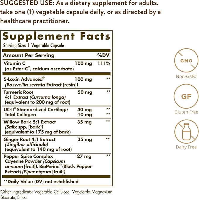 Solgar No. 7, 60 Vegetable Capsules - Joint Support & Comfort - Increased Mobility & Flexibility - Supplement for Men & Women - With Ester-C Vitamin C - Gluten-Free, Non GMO, Dairy Free - 60 Servings