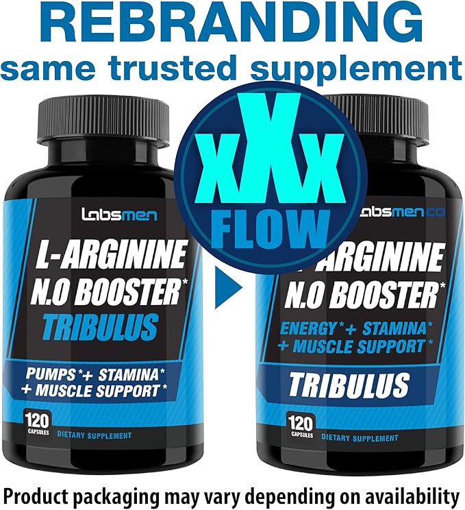 L-Arginine Nitric Oxide Supplements for Men, 1600mg Nitric Oxide Booster / L Citrulline Supplement - Help Increase Blood Flow Circulation, Muscle Pump Pre Workout, Male Endurance w/ Tribulus - 2 Mons