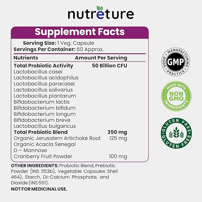 Prebiotics and probiotics for Women | Vaginal probiotics | Womens probiotic | 60 Capsules of Women probiotic | 50 Billion cfu