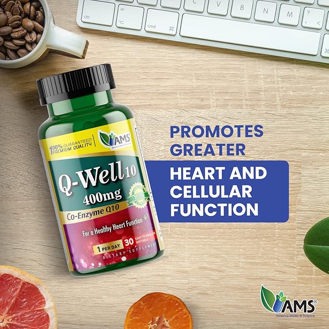 America Medic & Science Q-Well-10 (30 Pieces) | CoQ10 400mg Softgels | Nutritional Supplement with Coenzyme Q10 and Vitamin E | High Absorption Antioxidant for Enhanced Wellness and Heart Health