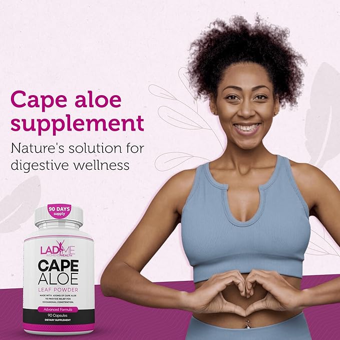Pure Cape Aloe Herbal Laxative for Constipation Relief Healthy Bowel Movement Natural Colon Cleanse & Detox Dietary Supplement Designed for Women by Ladyme 180 Capsules