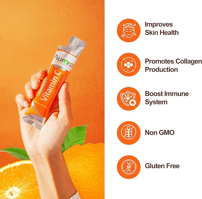 Aurora Nutrascience Mega-Pack Liposomal Vitamin C, Immune Support, 3,000 mg per Serving, Vegan, Gluten Free, Non-GMO, 32 Single Serve Packets, Orange